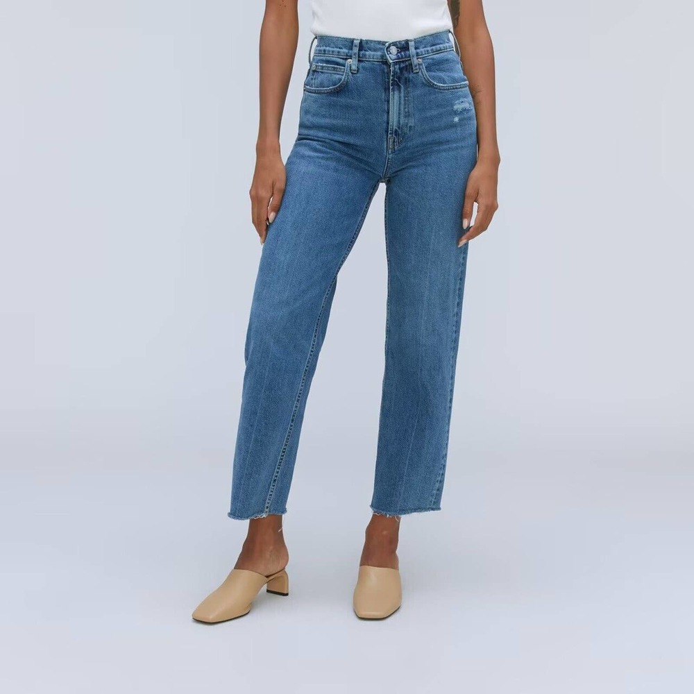 NWT Everlane Womens The Way High Jean Size 34R High Rise Raw Hem Distressed